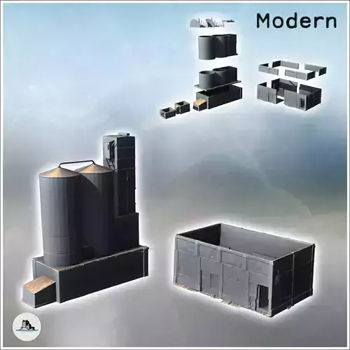 Set of two buildings with a large double storage silo 2 - Modern