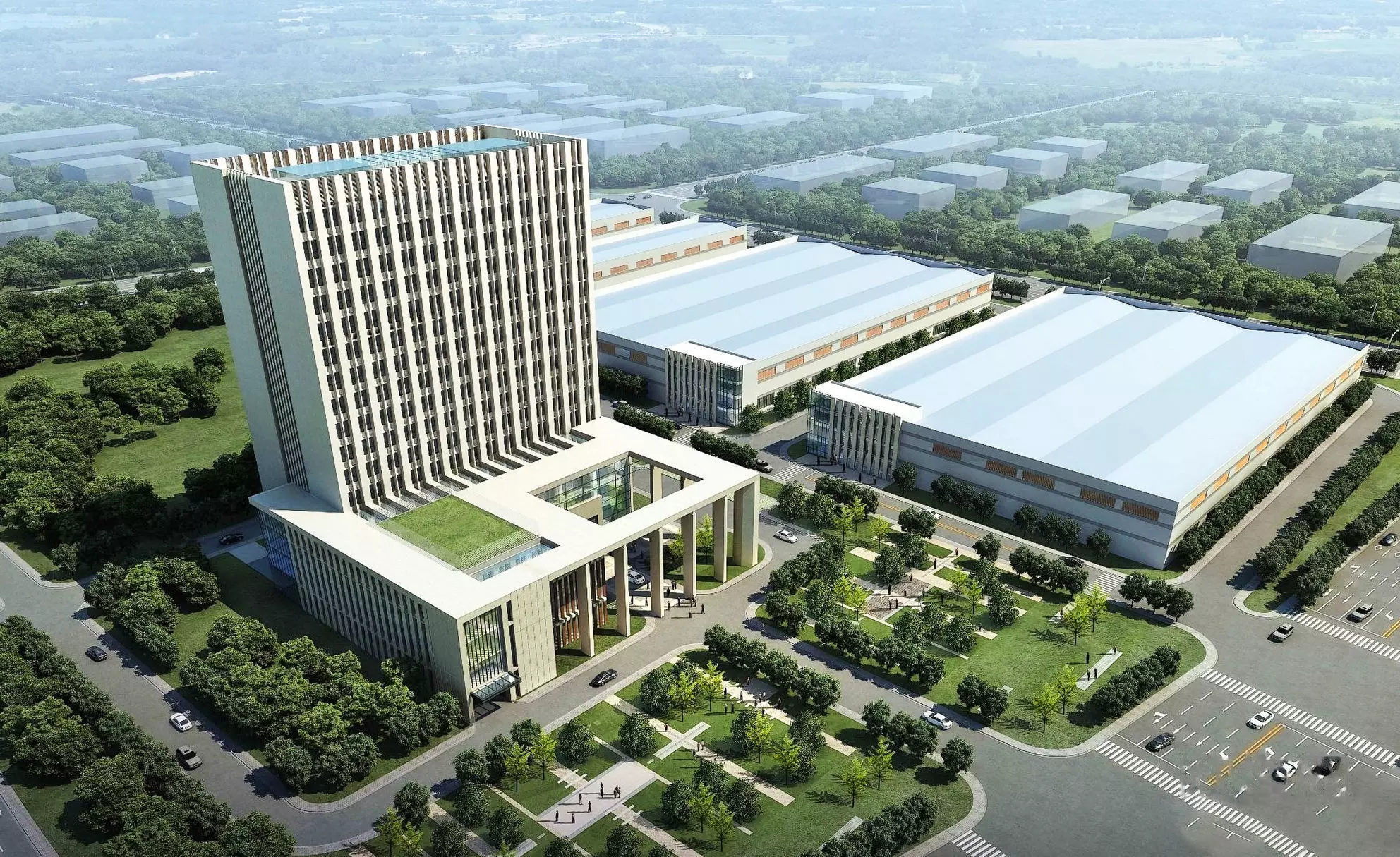 Modern Industrial Campus with HQ Tower 3D model_0