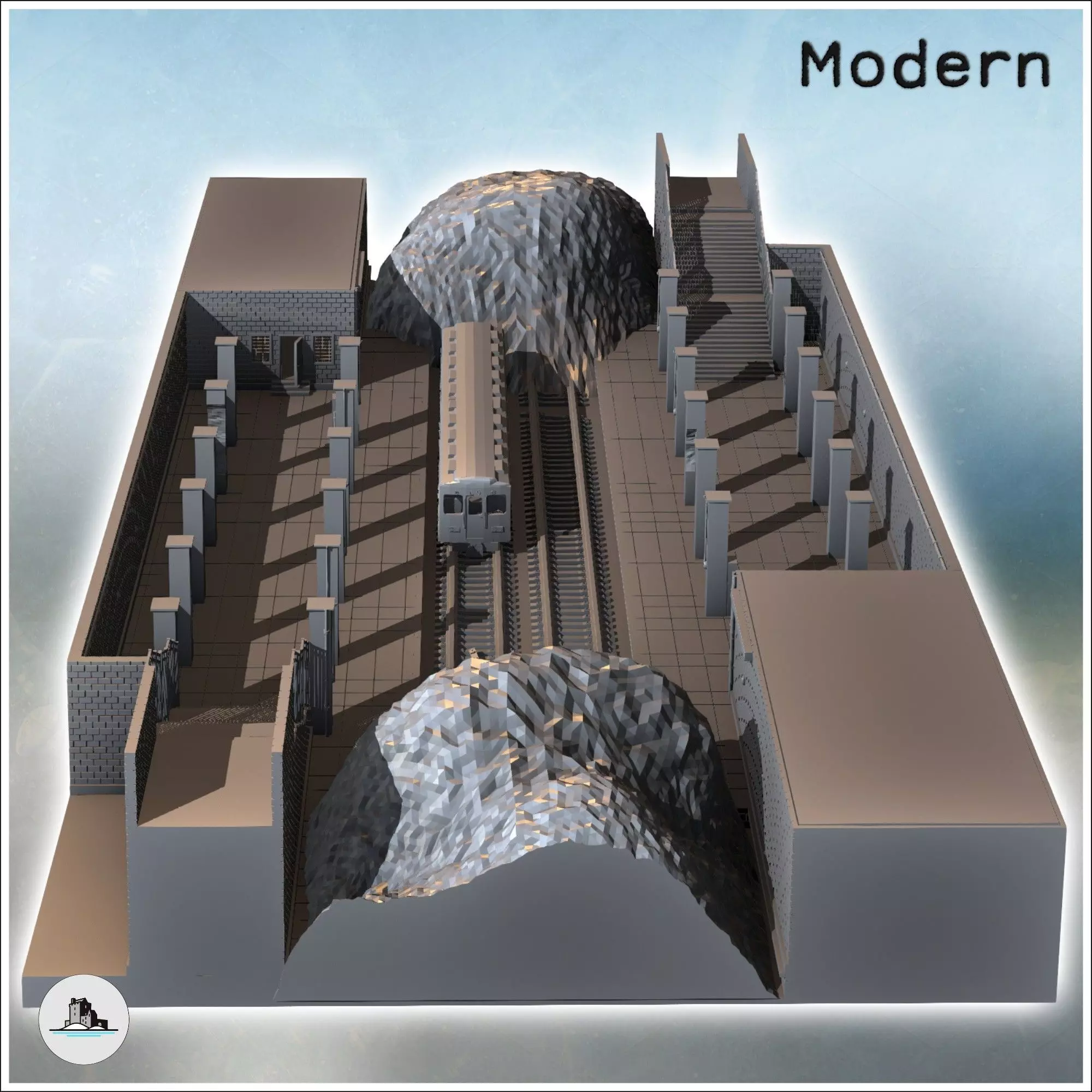Underground subway station with empty train and debris on the tr 3D print model_4