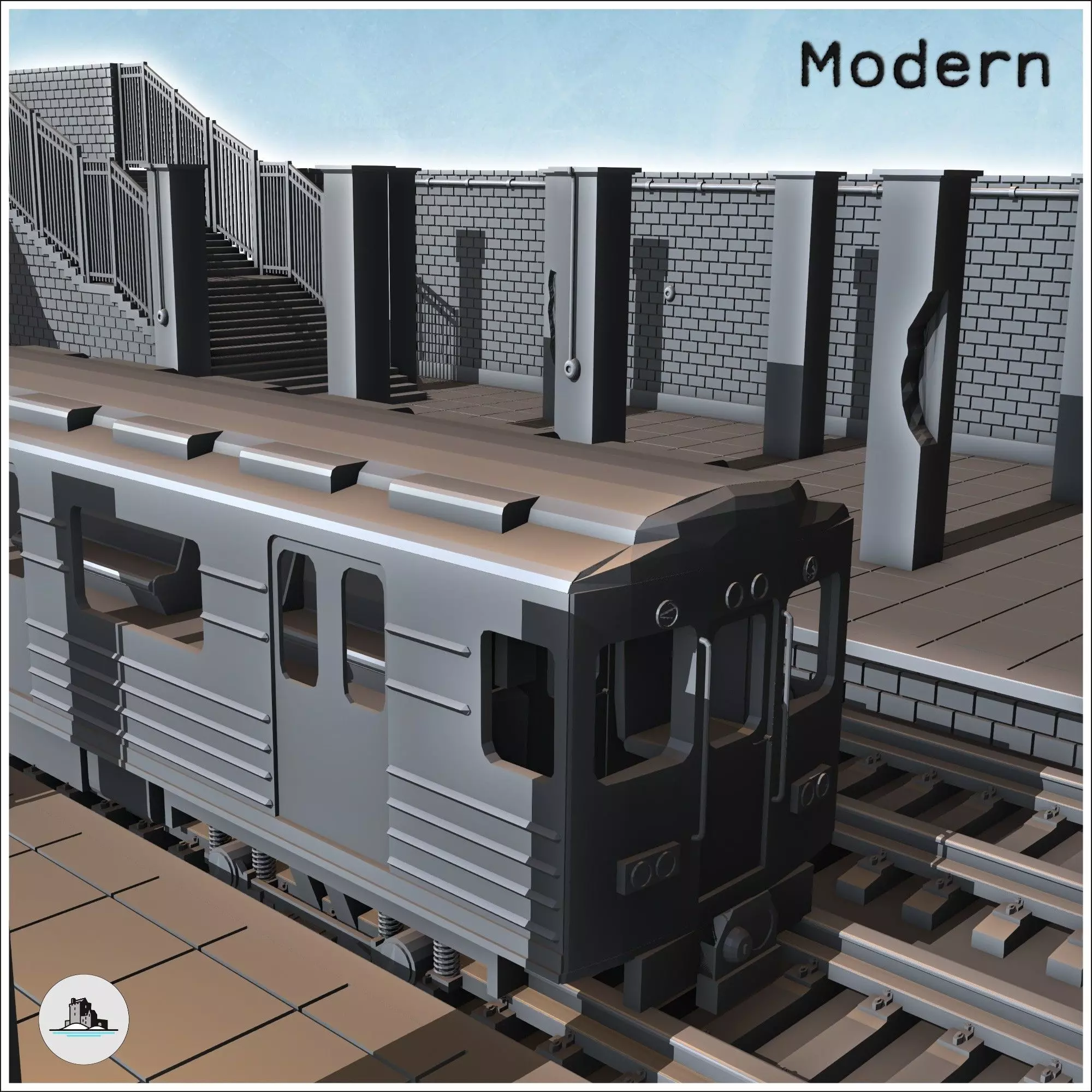 Underground subway station with empty train and debris on the tr 3D print model_5