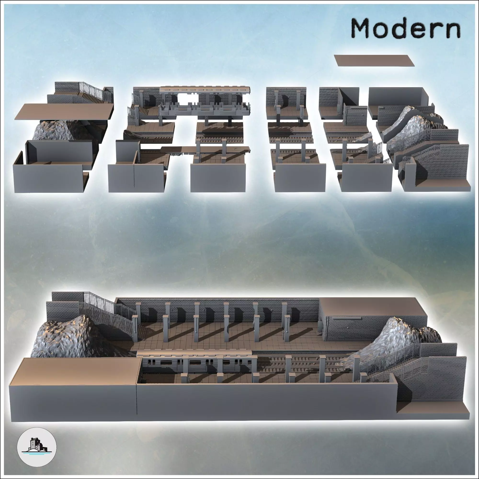 Underground subway station with empty train and debris on the tr 3D print model_1