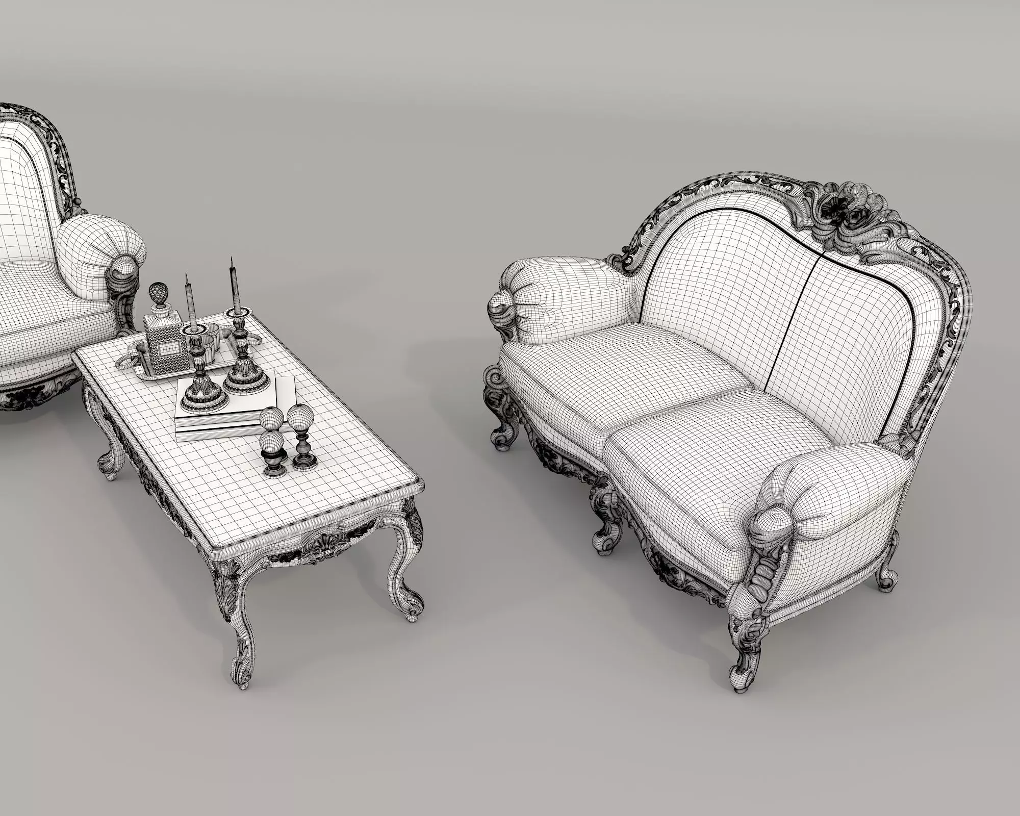 Classic European style Sofa and Armchair set 11 3D model_9