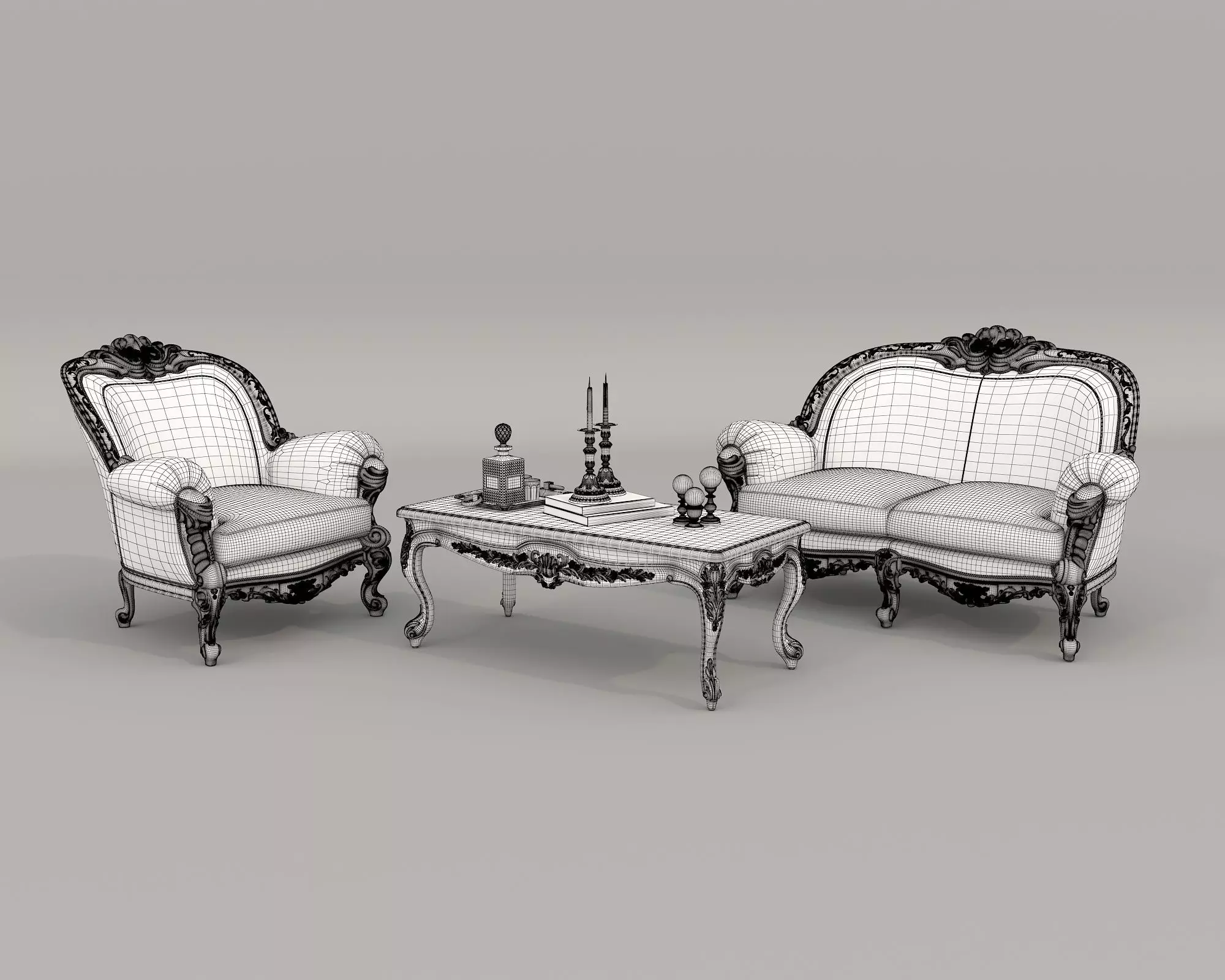 Classic European style Sofa and Armchair set 11 3D model_8