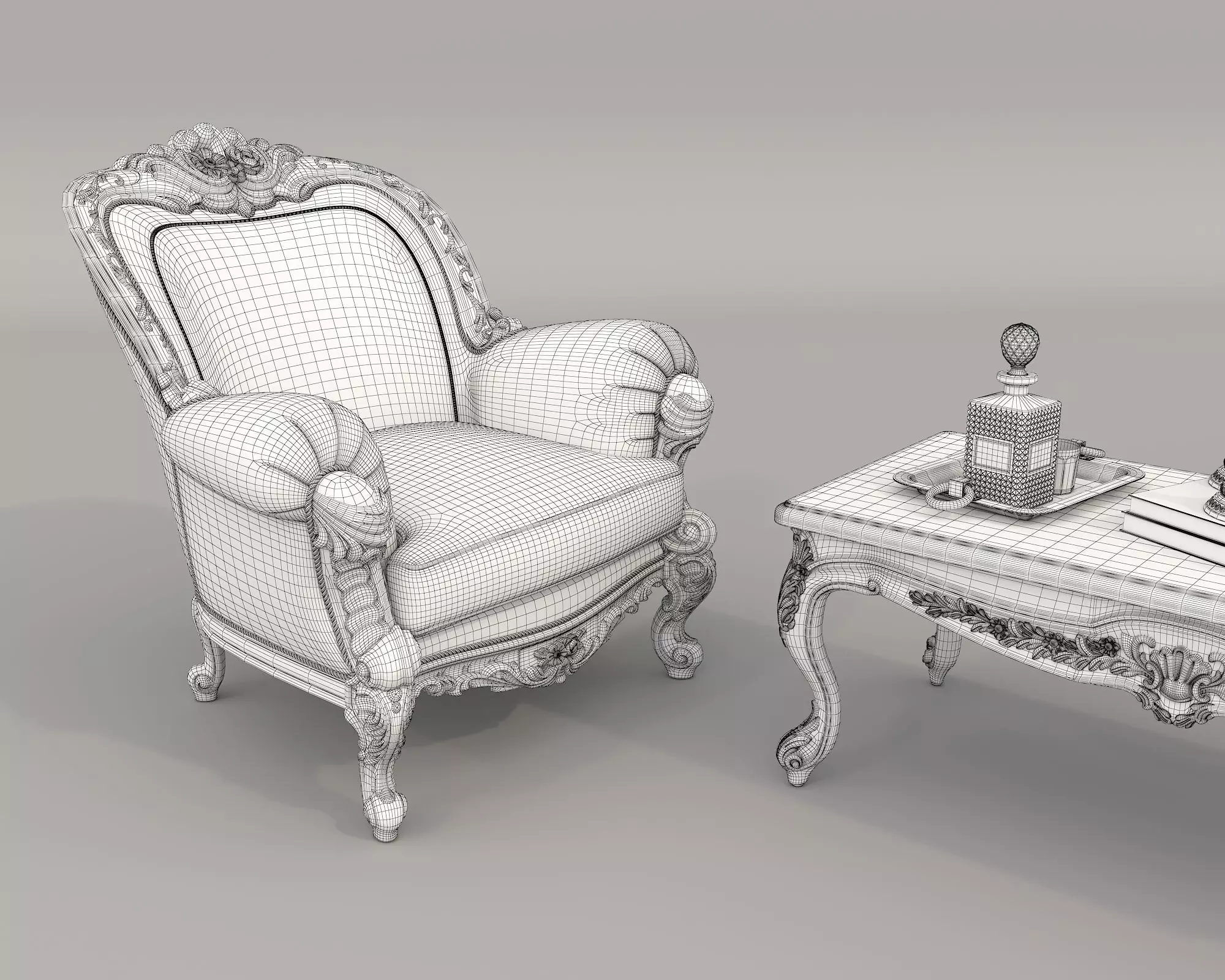 Classic European style Sofa and Armchair set 11 3D model_10