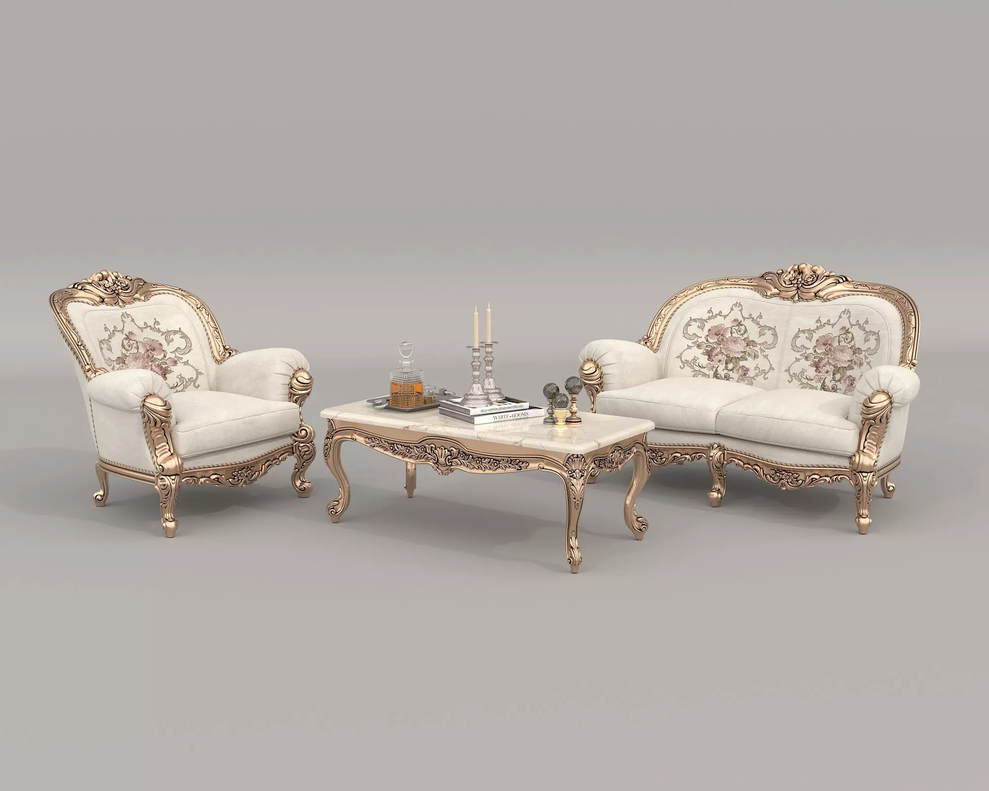 Classic European style Sofa and Armchair set 11 3D model_0