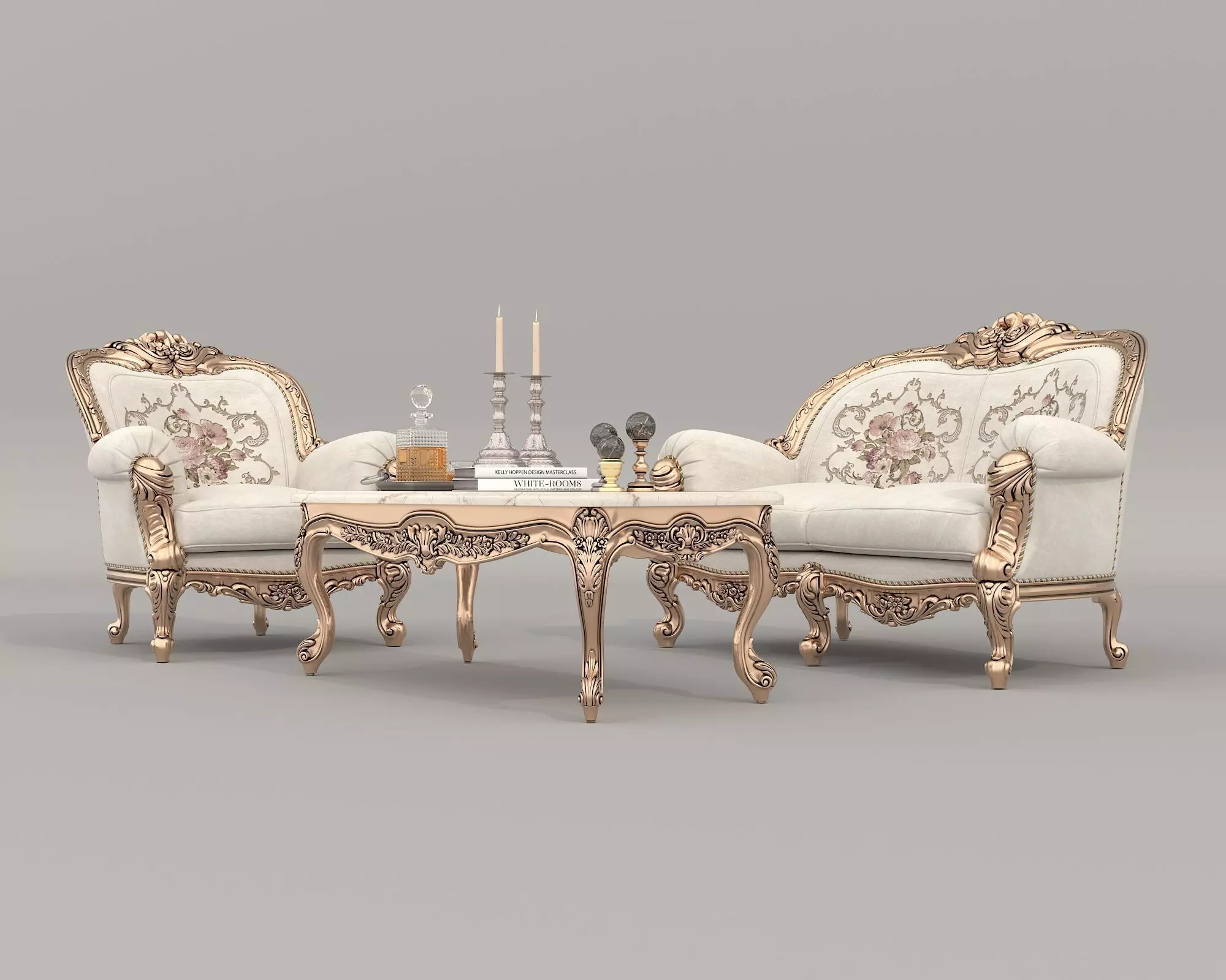 Classic European style Sofa and Armchair set 11 3D model_2