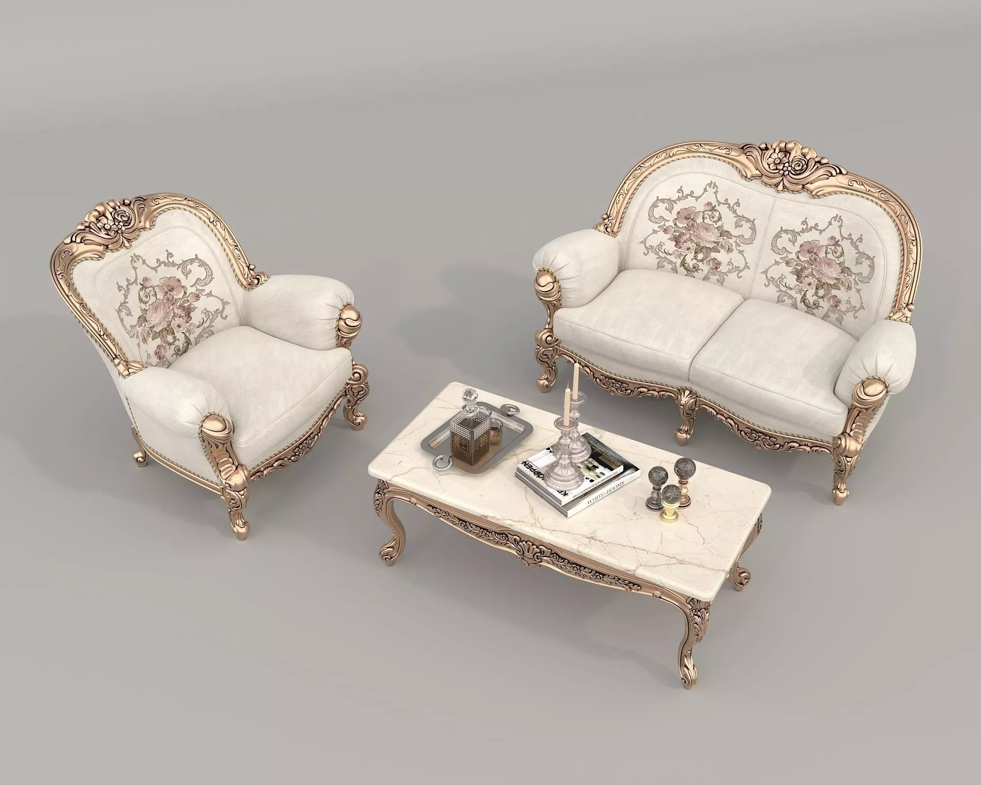 Classic European style Sofa and Armchair set 11 3D model_1