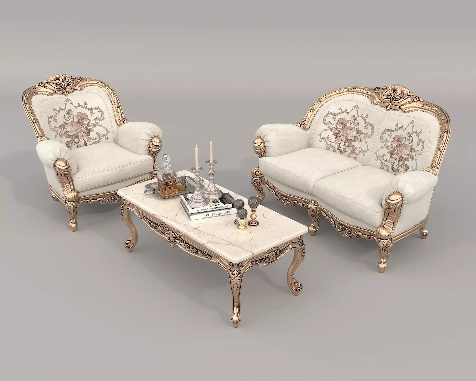 Classic European style Sofa and Armchair set 11 3D model_3