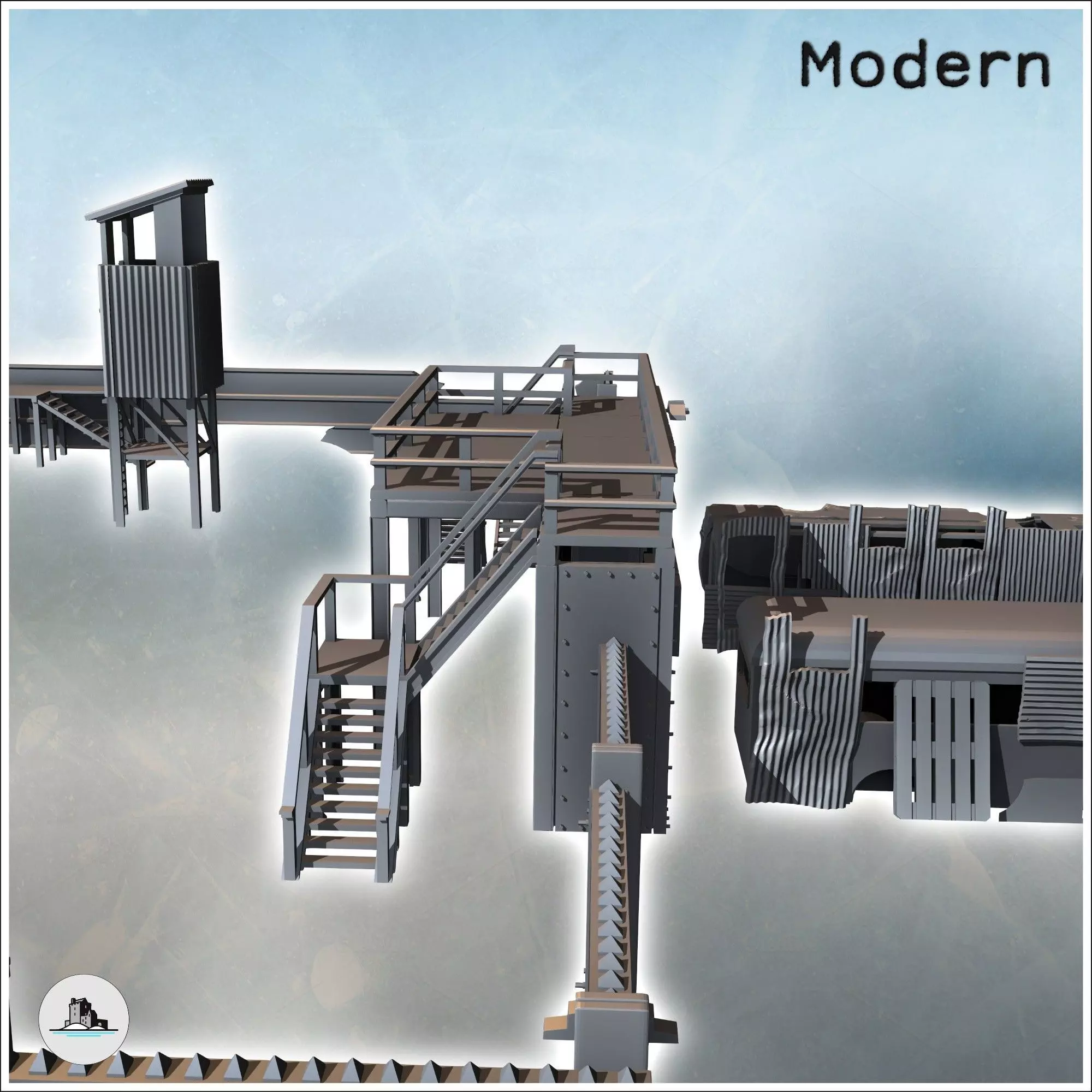 Set of post-apocalyptic modern fortifications with metal sheet w 3D print model_6