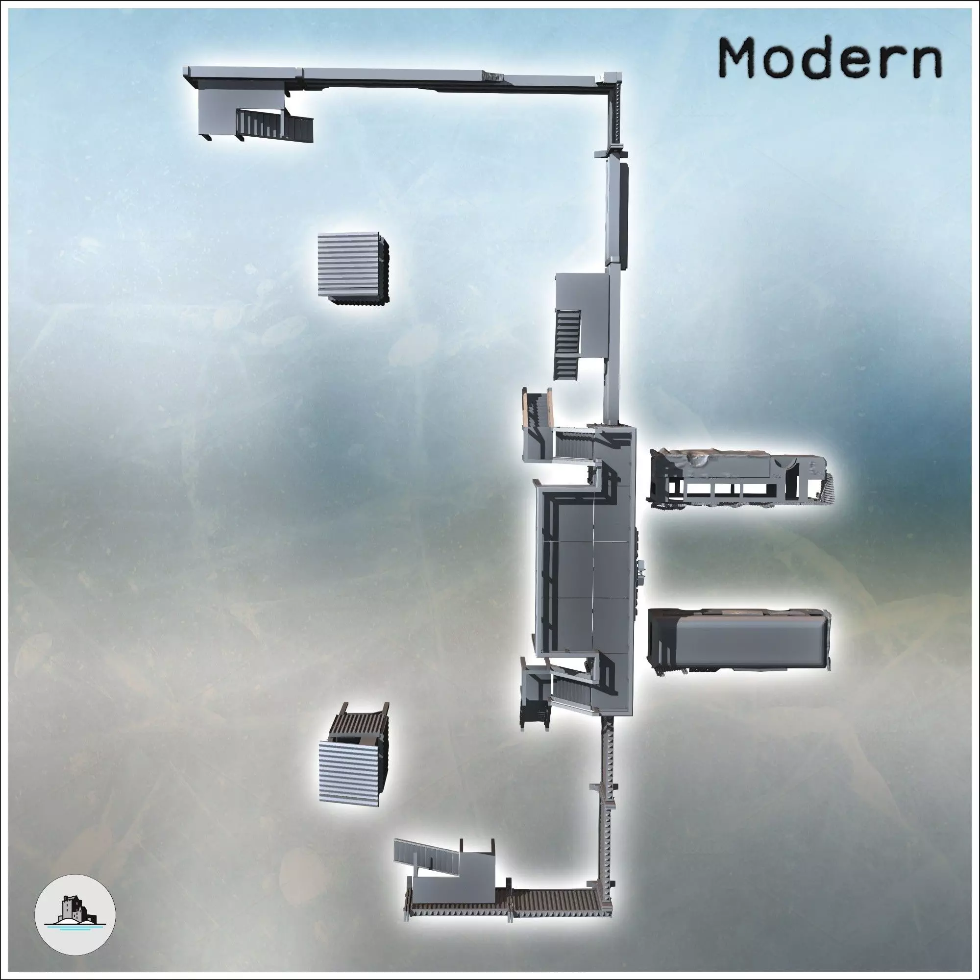 Set of post-apocalyptic modern fortifications with metal sheet w 3D print model_4