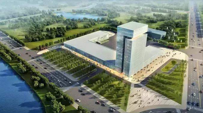 Modern Transportation Hub with Glass Tower