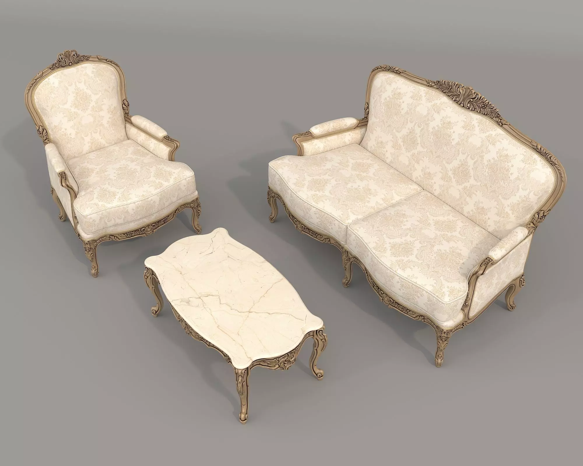 Classic European style Sofa and Armchair set 12 3D model_1