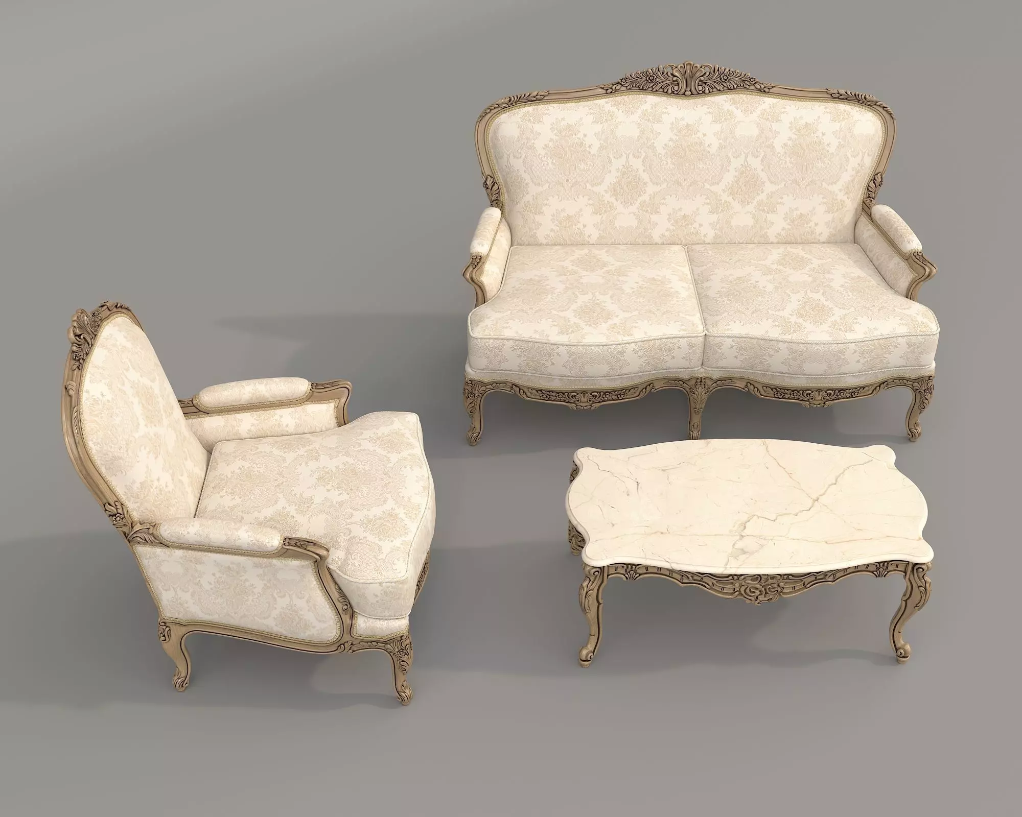 Classic European style Sofa and Armchair set 12 3D model_4