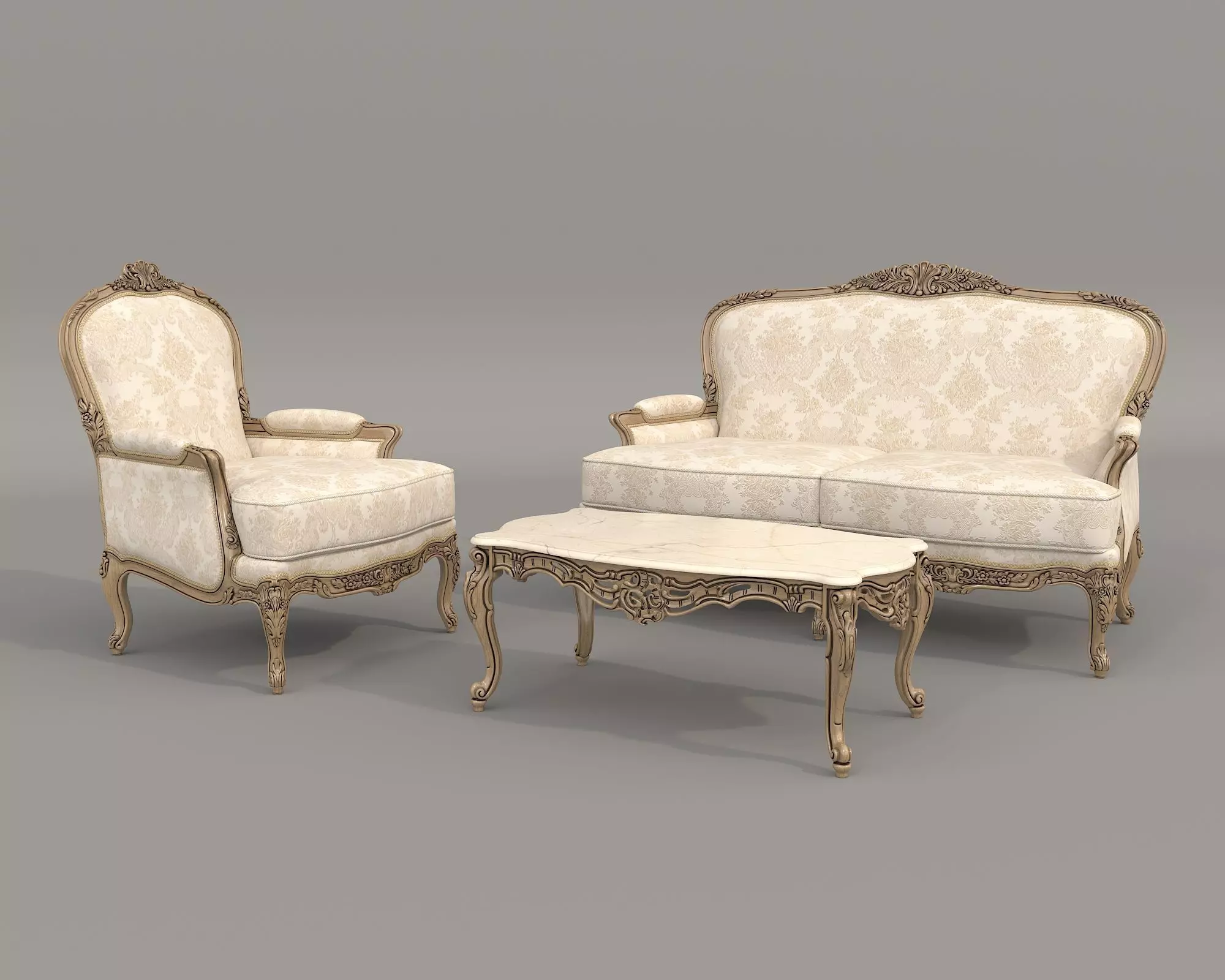 Classic European style Sofa and Armchair set 12 3D model_0