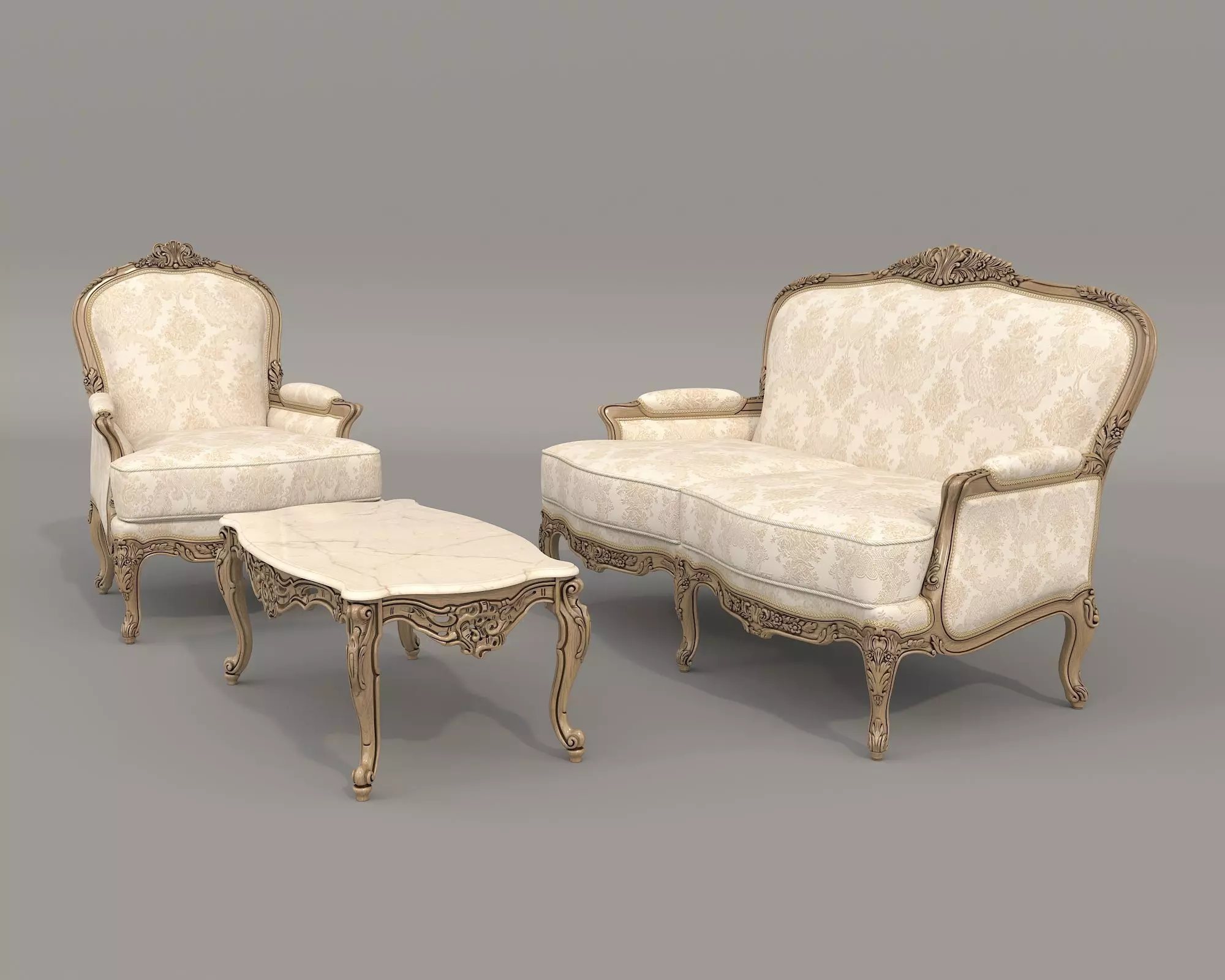 Classic European style Sofa and Armchair set 12 3D model_2