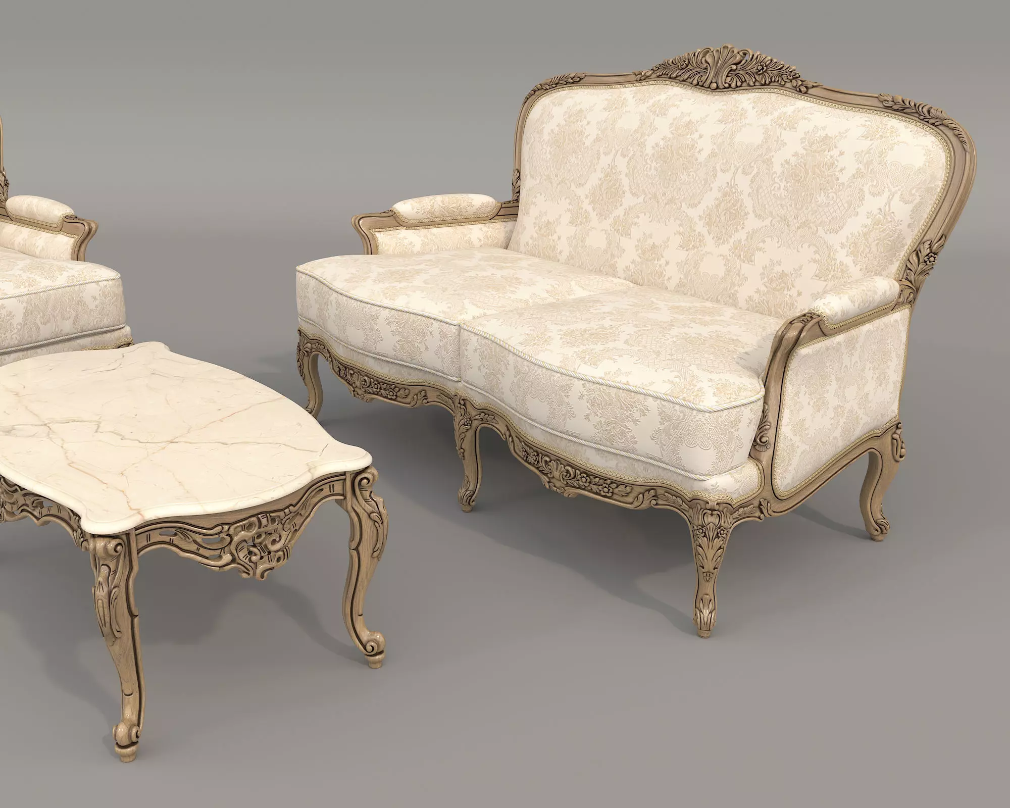 Classic European style Sofa and Armchair set 12 3D model_5