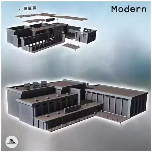 Central police headquarters with multiple floors flat roof and p