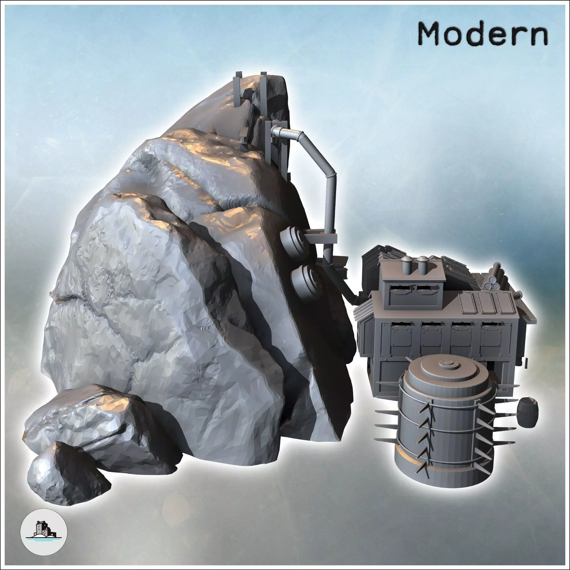 Modern mine with extraction machines and a large rock 13 - Moder 3D print model_2