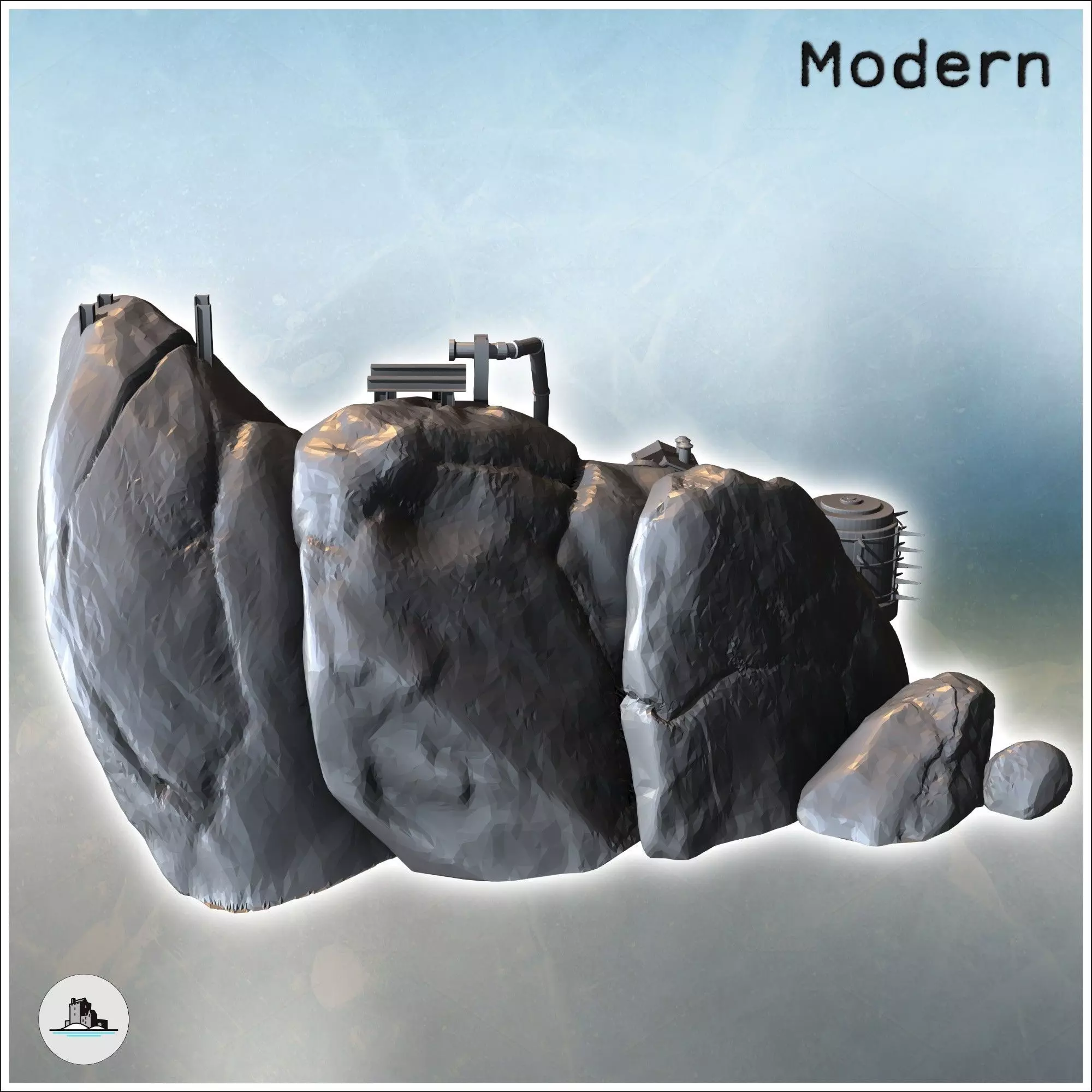 Modern mine with extraction machines and a large rock 13 - Moder 3D print model_3