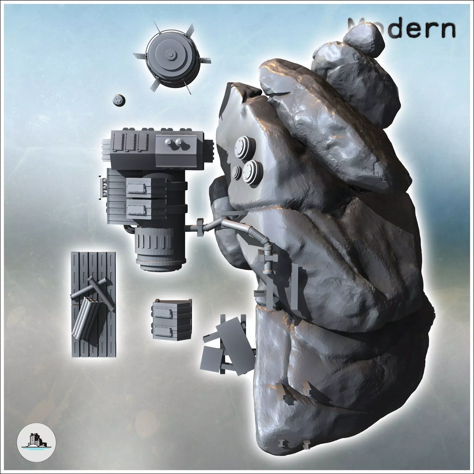 Modern mine with extraction machines and a large rock 13 - Moder 3D print model_5