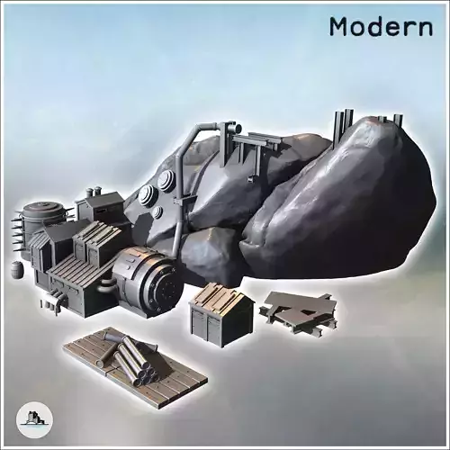 Modern mine with extraction machines and a large rock 13 - Moder