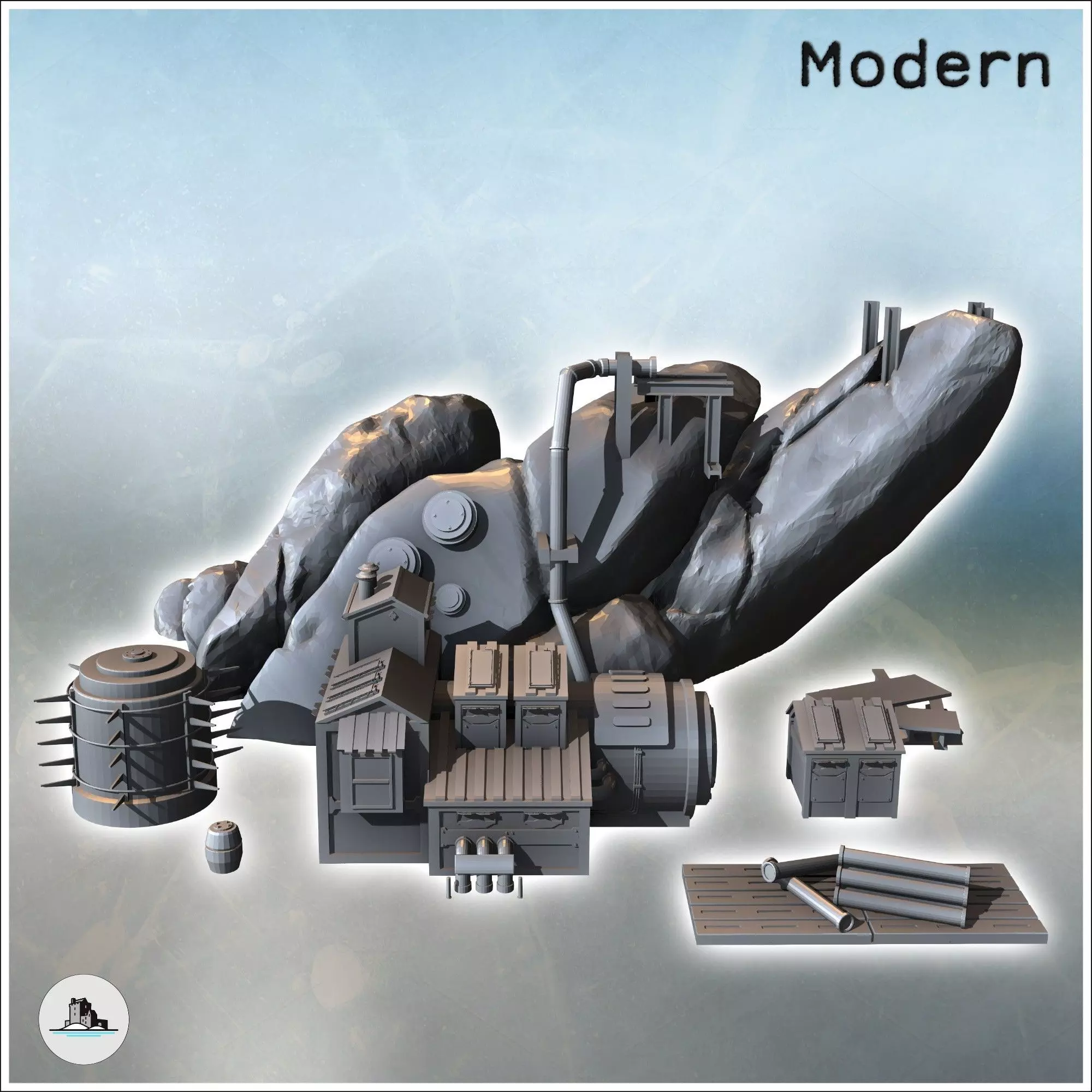 Modern mine with extraction machines and a large rock 13 - Moder 3D print model_1