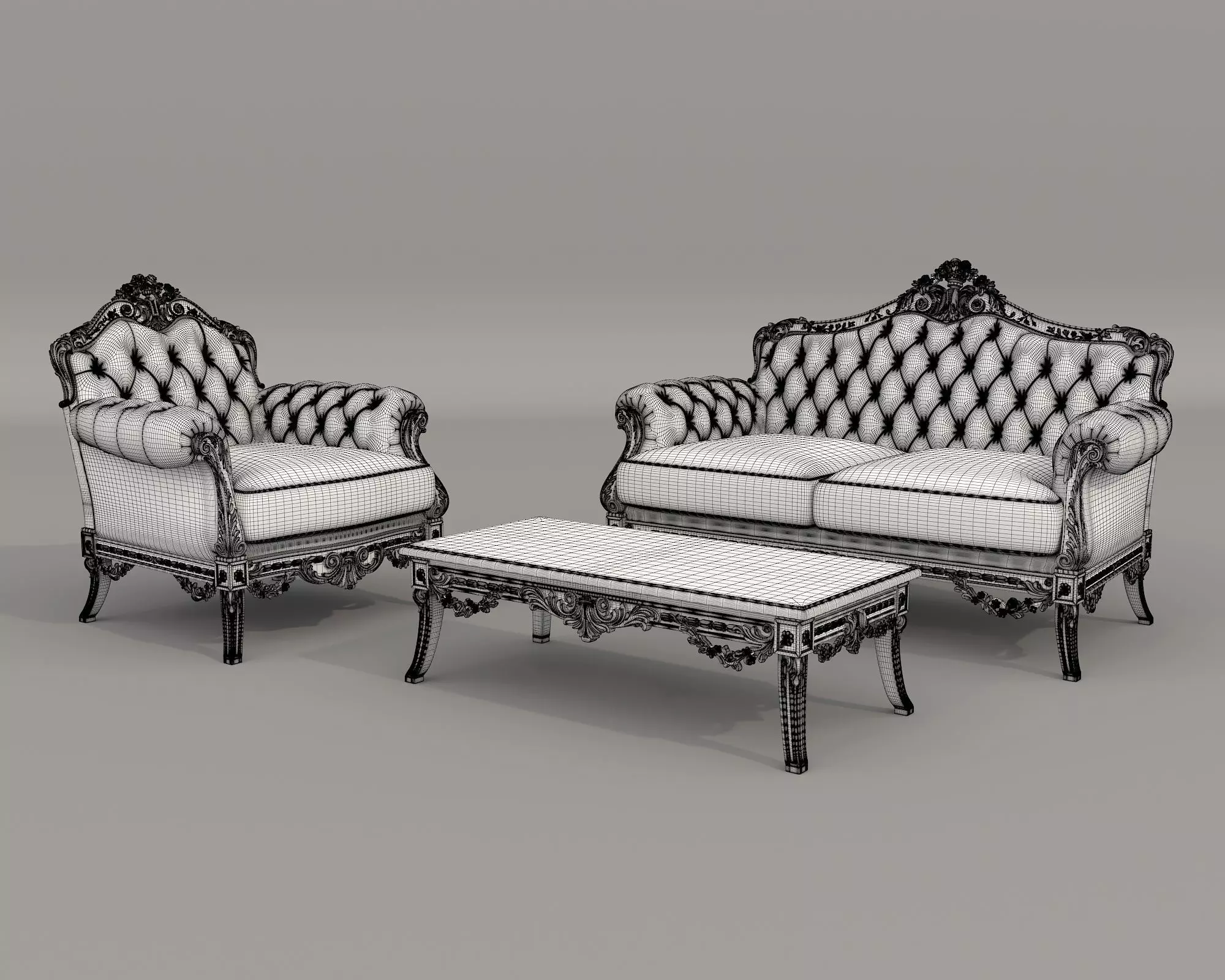 Classic European style Sofa and Armchair set 13 3D model_8