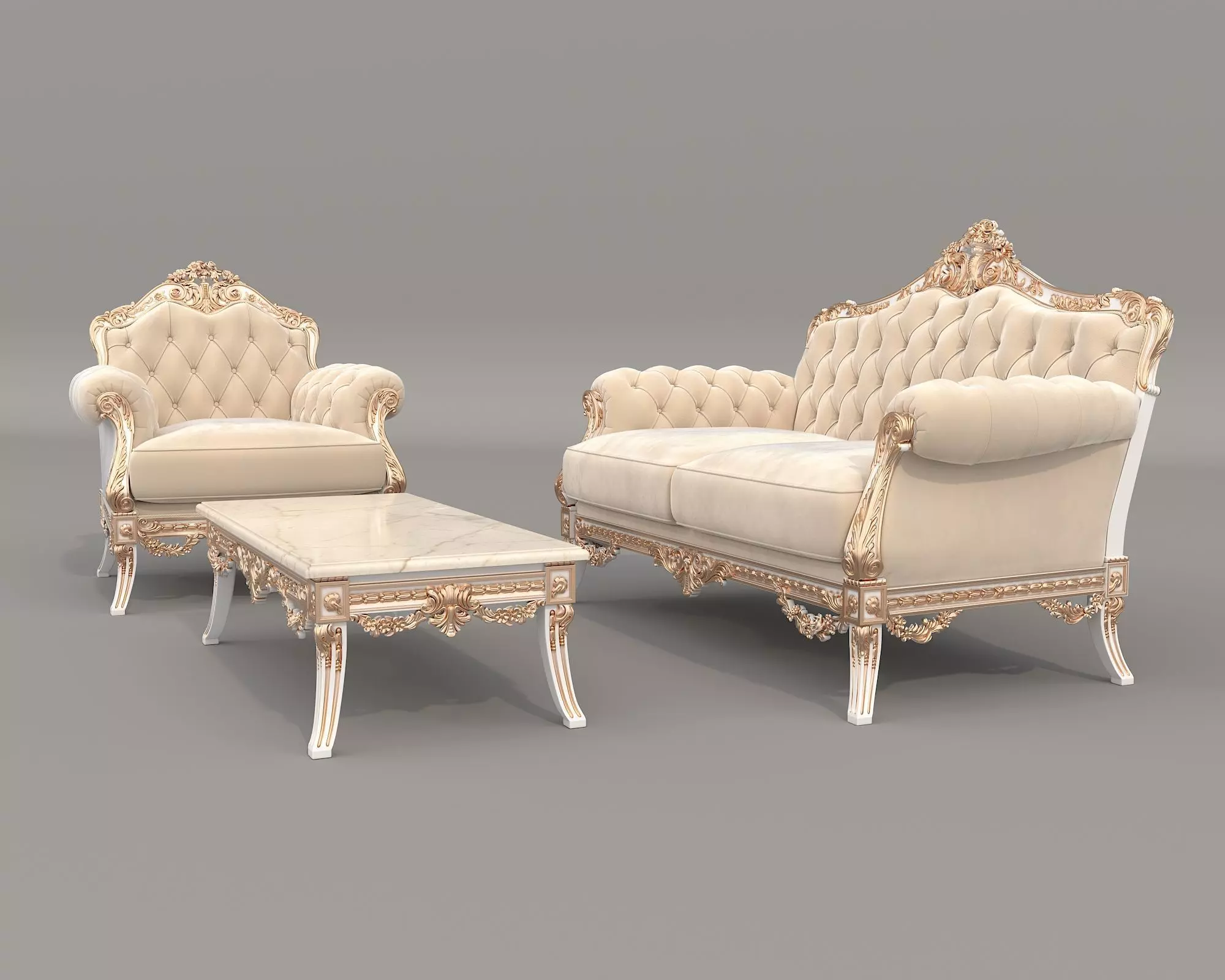 Classic European style Sofa and Armchair set 13 3D model_3
