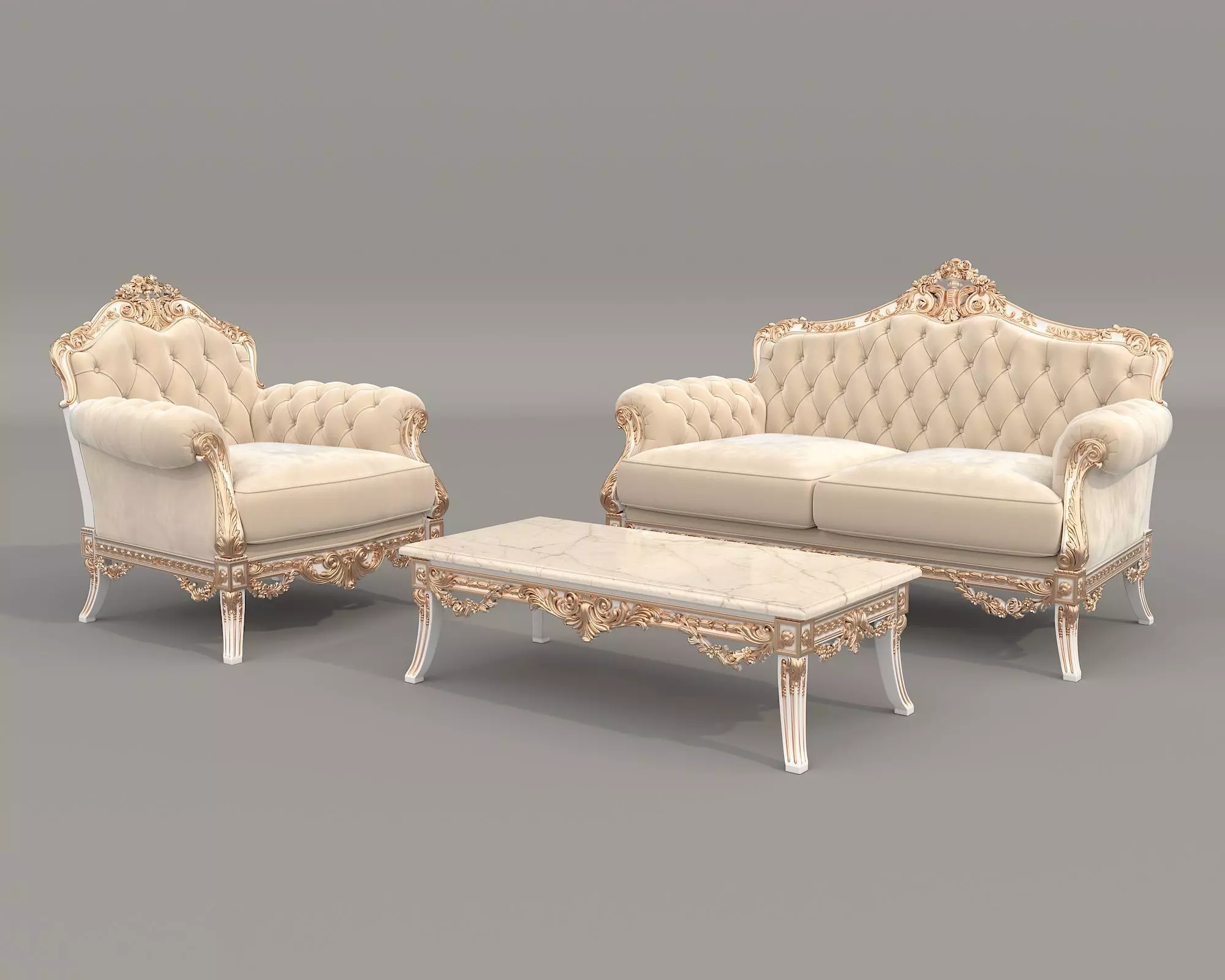 Classic European style Sofa and Armchair set 13 3D model_0