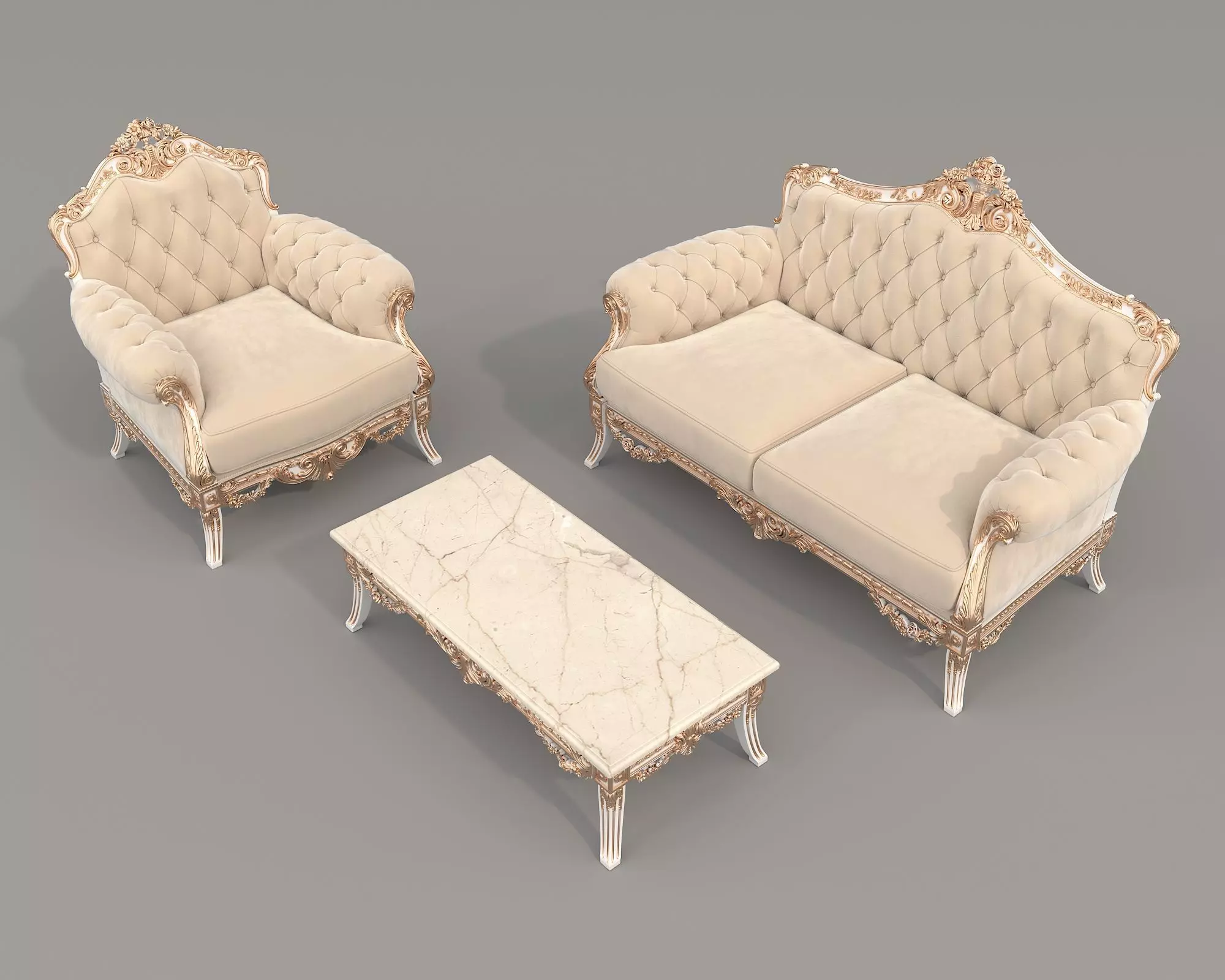 Classic European style Sofa and Armchair set 13 3D model_1