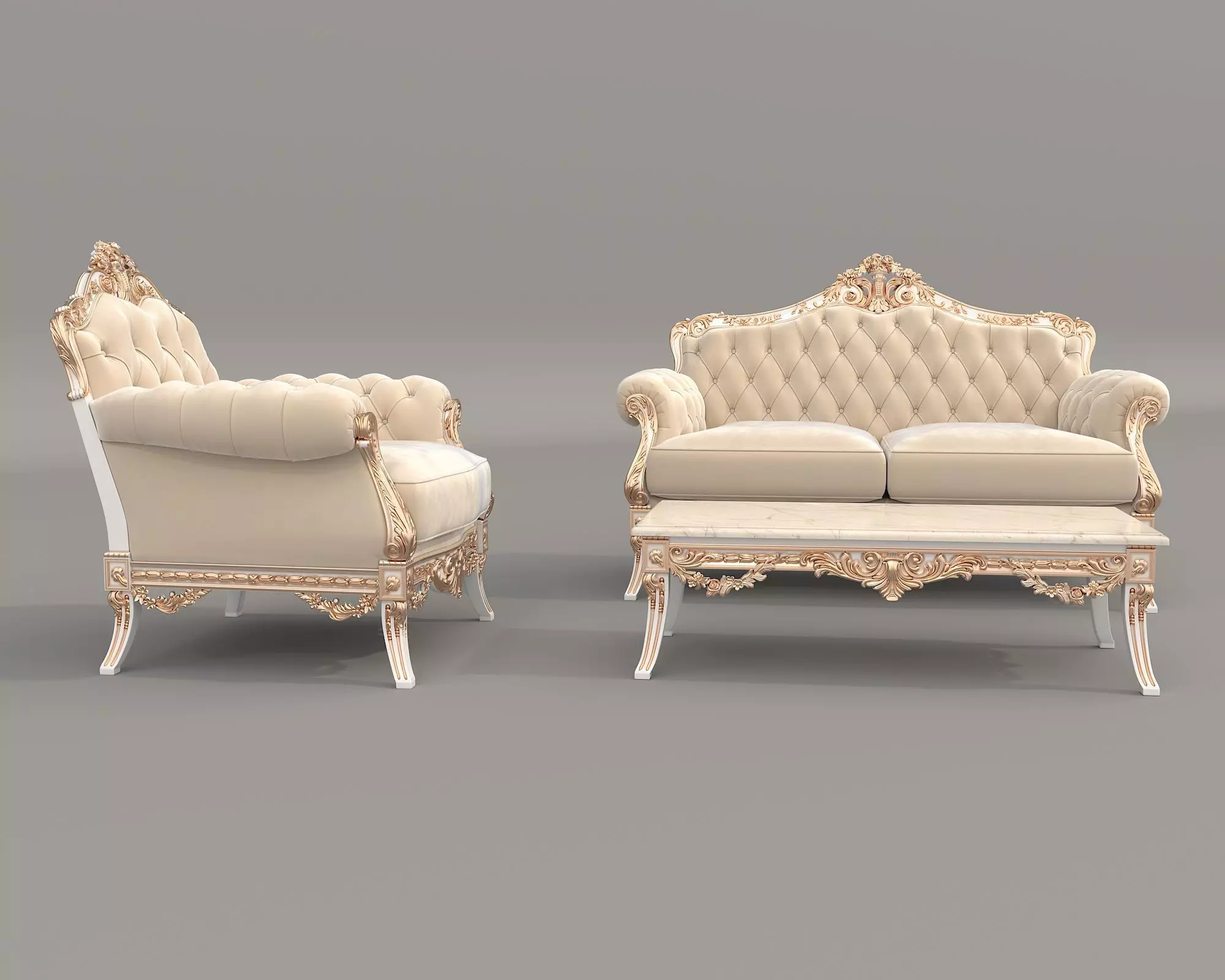 Classic European style Sofa and Armchair set 13 3D model_4