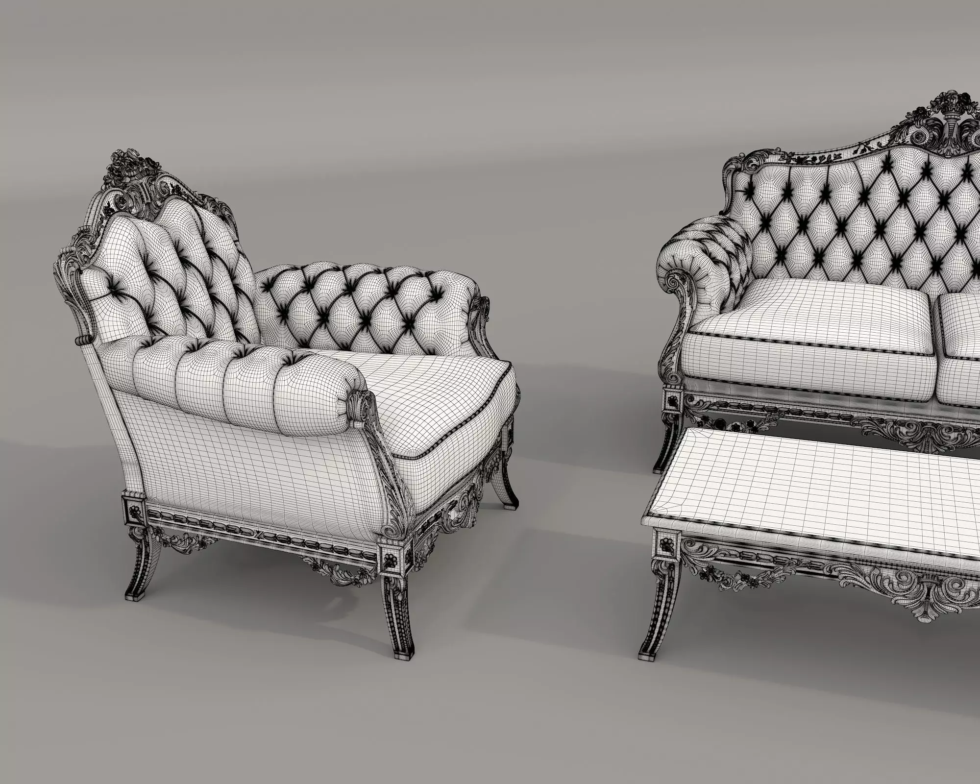 Classic European style Sofa and Armchair set 13 3D model_9