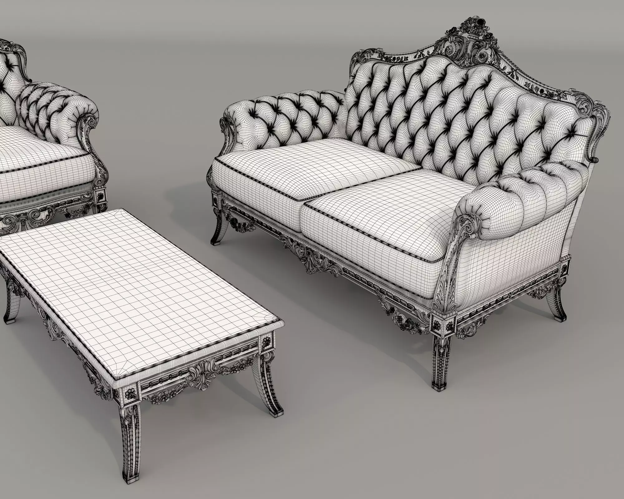 Classic European style Sofa and Armchair set 13 3D model_10