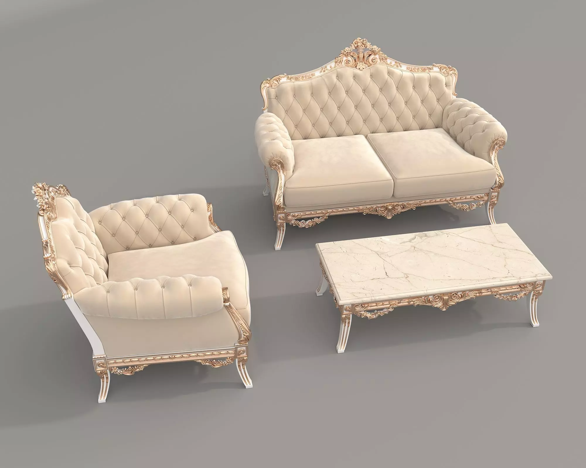 Classic European style Sofa and Armchair set 13 3D model_2