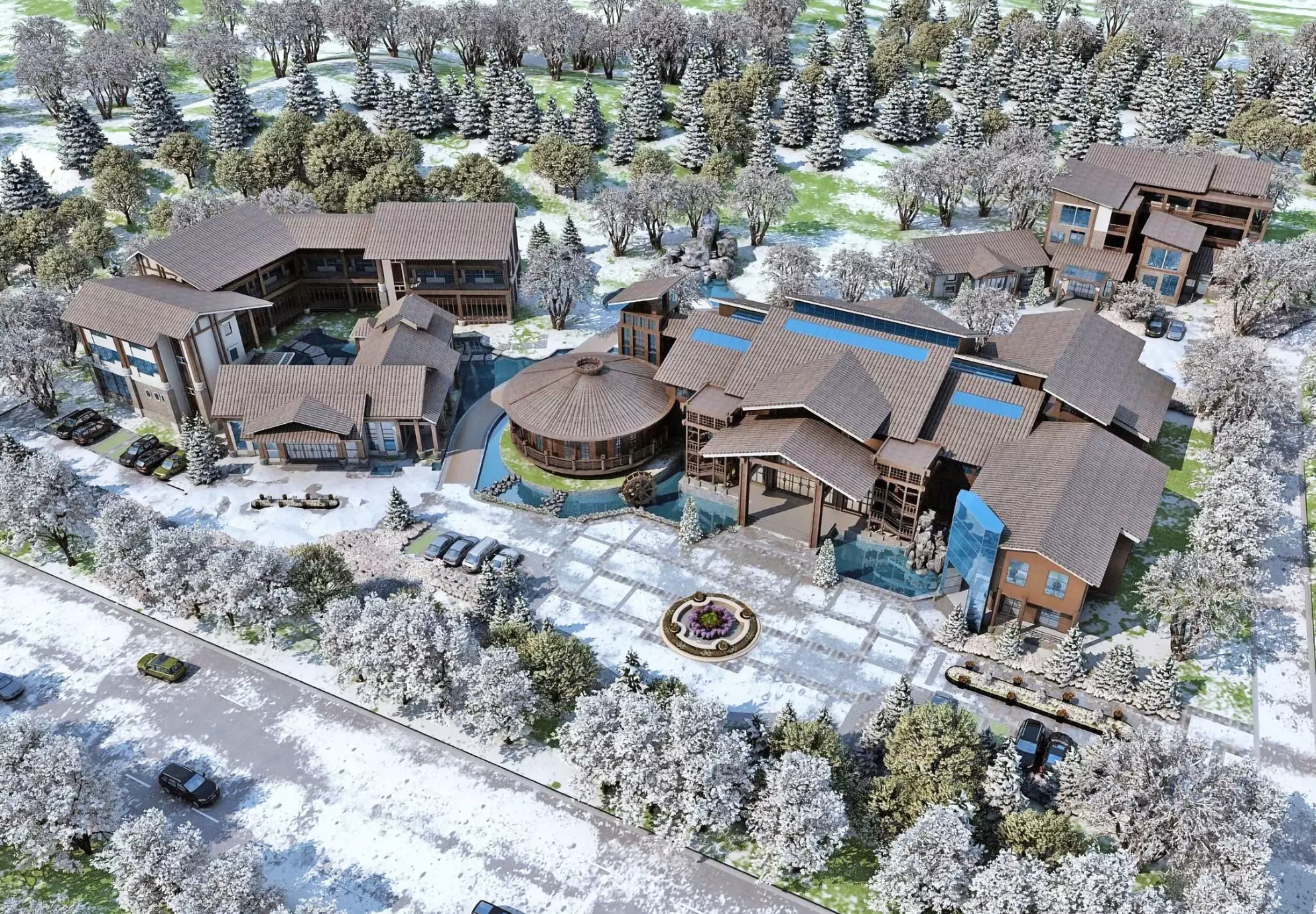 Winter Resort Lodge Complex 3D model_0