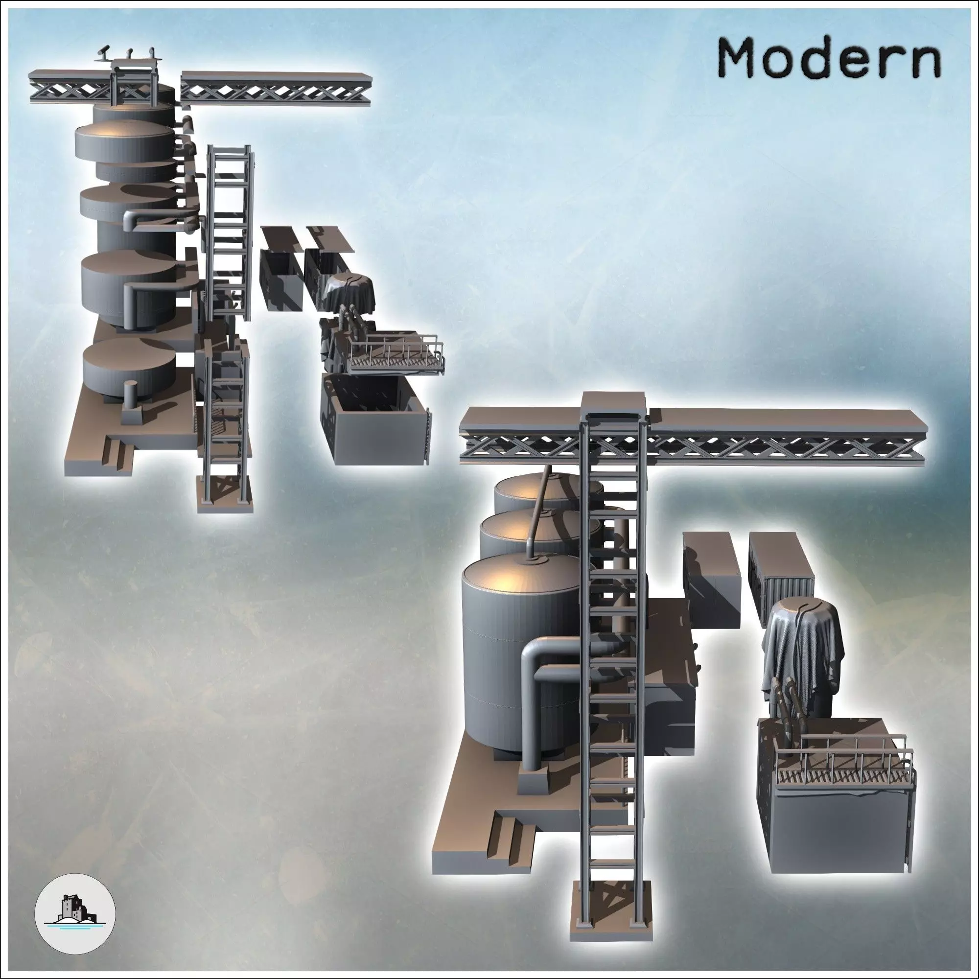 Set of industrial buildings with a crane tank triple tanks and c 3D print model_2