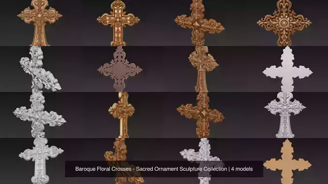 Baroque Floral Crosses - Sacred Ornament Sculpture Collection