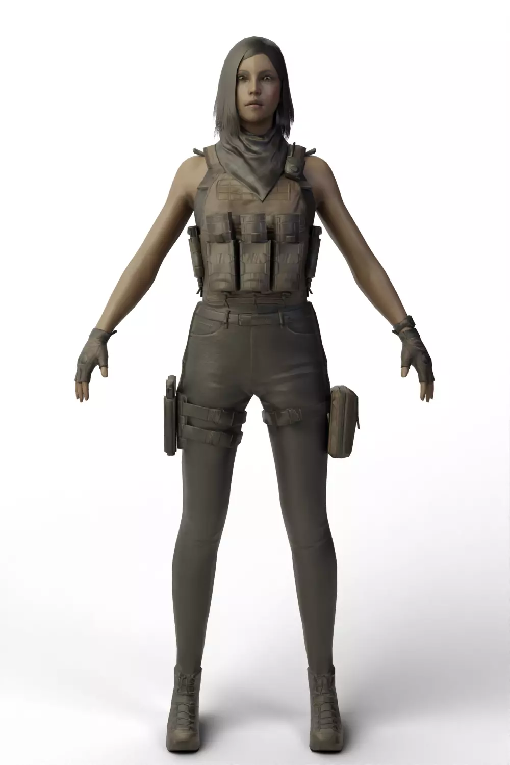 Female Soldier 3D model_0
