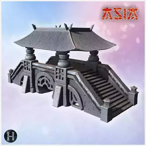 Covered stone bridge with Asian-style roof wide staircases decor 3D print model Covered stone bridge with Asian-style roof wide staircases decor 3D print model