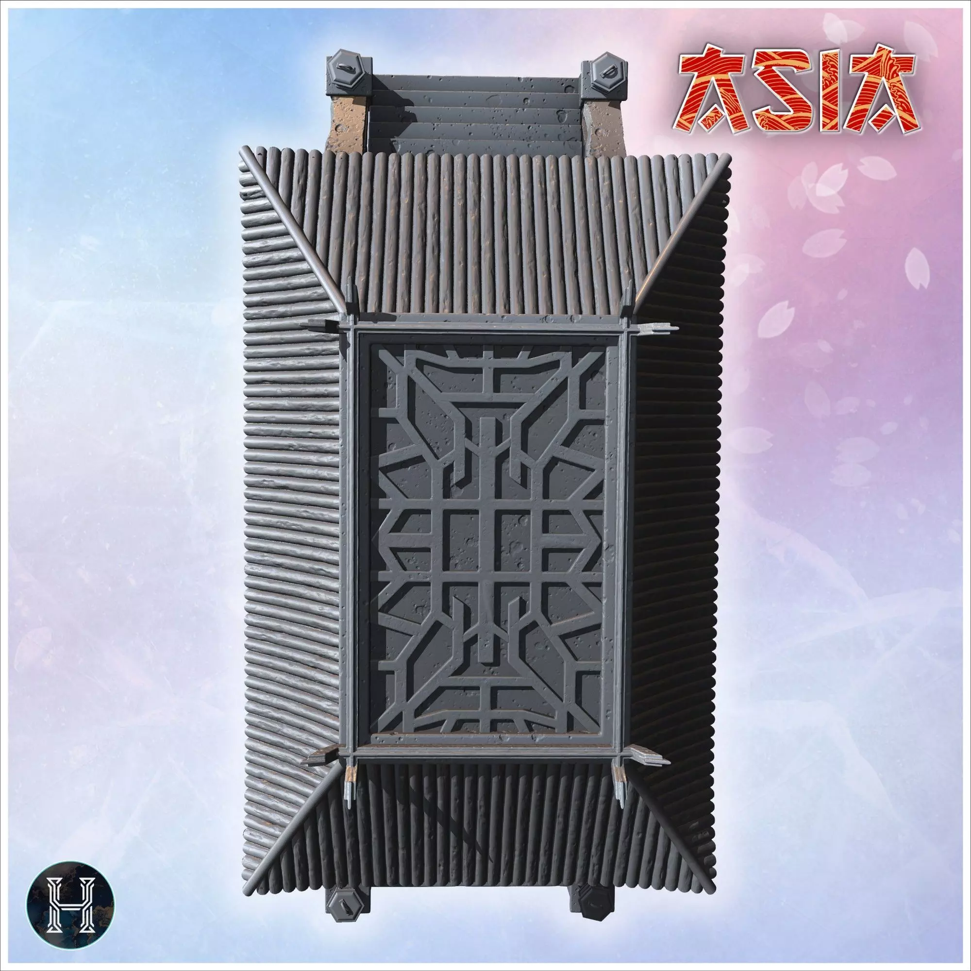 Covered stone bridge with Asian-style roof wide staircases decor 3D print model_2