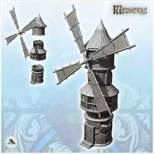 Large tower-shaped medieval mill with exposed stone base 5 - Med