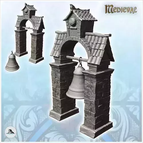 Medieval bell on stone supports and tiled roof 10 - Medieval Got 3D print model Medieval bell on stone supports and tiled roof 10 - Medieval Got 3D print model