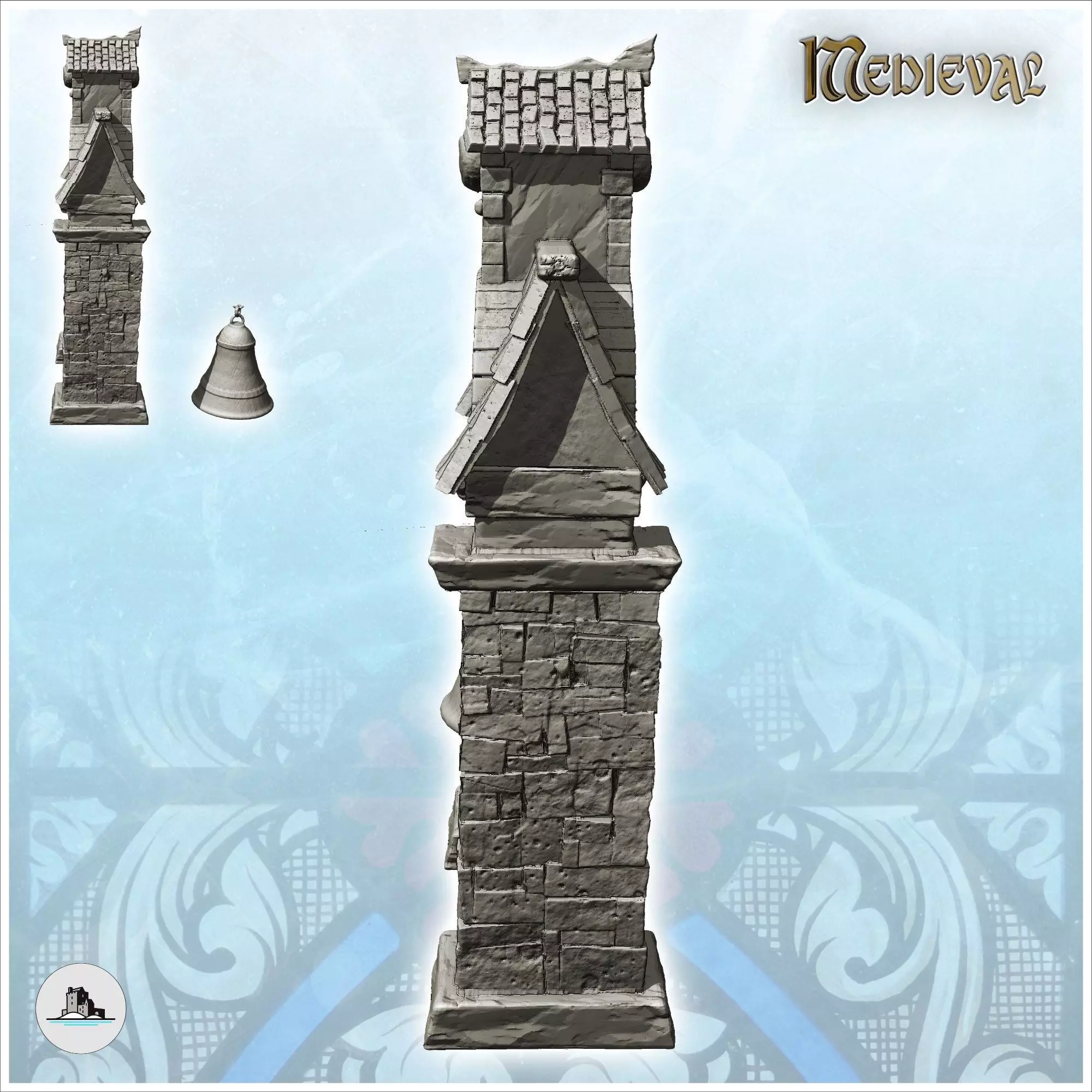 Medieval bell on stone supports and tiled roof 10 - Medieval Got 3D print model_2