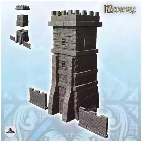 Medieval cut stone defense tower with adjoining walls 13 - Medie