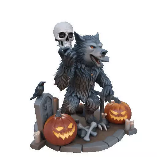 2622COLOR Werewolf Howling with Skull 3D Model Halloween 3D print model_10