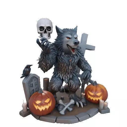 2622COLOR Werewolf Howling with Skull 3D Model Halloween 3D print model_9