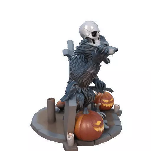 2622COLOR Werewolf Howling with Skull 3D Model Halloween 3D print model_13
