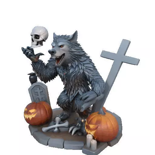 2622COLOR Werewolf Howling with Skull 3D Model Halloween 3D print model_35
