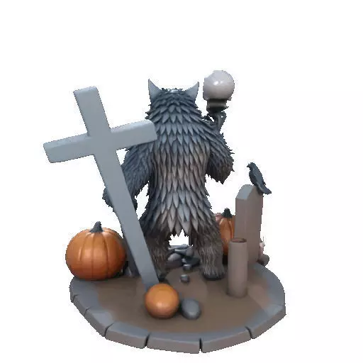 2622COLOR Werewolf Howling with Skull 3D Model Halloween 3D print model_24