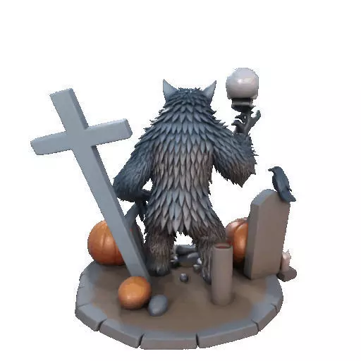 2622COLOR Werewolf Howling with Skull 3D Model Halloween 3D print model_22